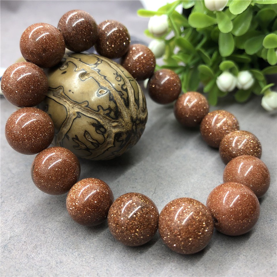 Gelang Natural Gold Sand Stone Bracelet Beads 6-12mm