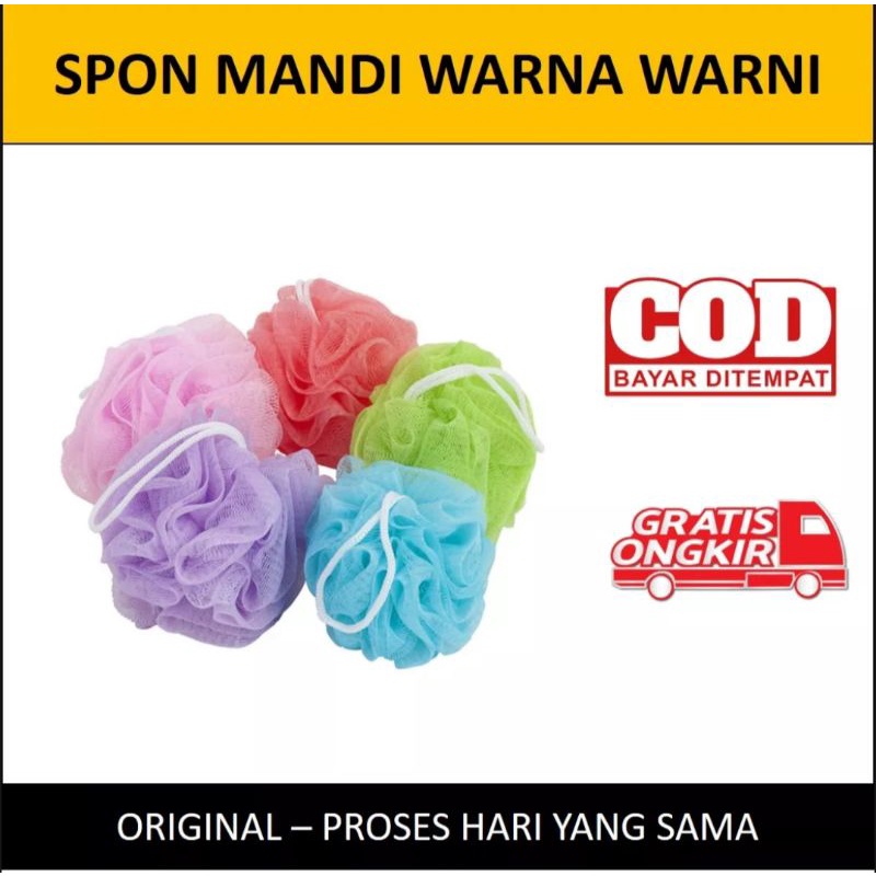 spons mandi warna warni bahan halus