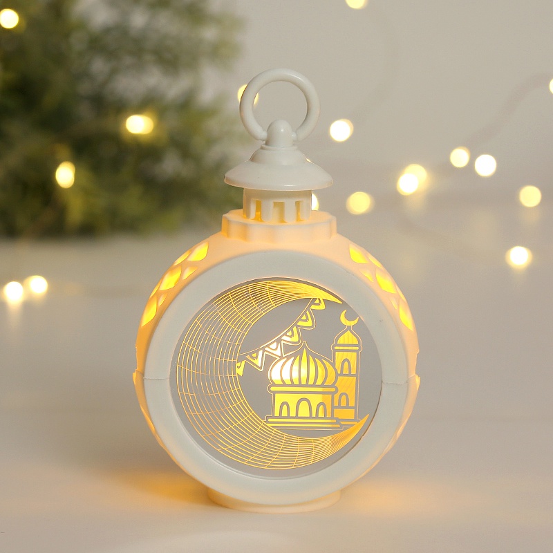 Exquisite Eid Battery Powered Openwork Plastic Lantern / Ramadan LED Glowing Decorative Night Light / Home Muslim Festive Hanging Lamp