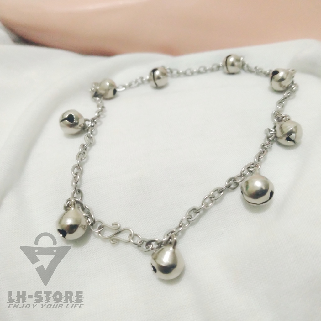 Gelang kaki baja putih wanita nuri baja 9 kerincing anti karat dan tidak luntur selamanya