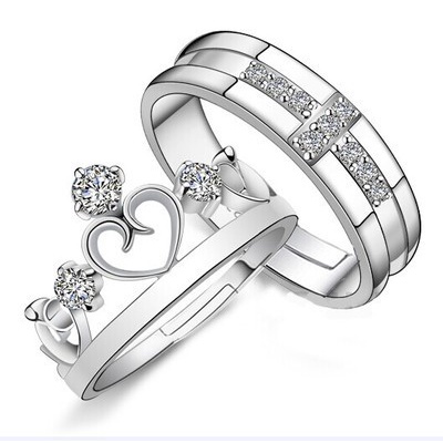 Goldkingdom Aksesoris Perhiasan Fashion Ready Stock Cincin Pasangan Eropa Dan Amerika Yang Dapat Disesuaikan Perempuan Versi Korea Dari Zirkon Pernikahan Berlian Cincin Sepasang