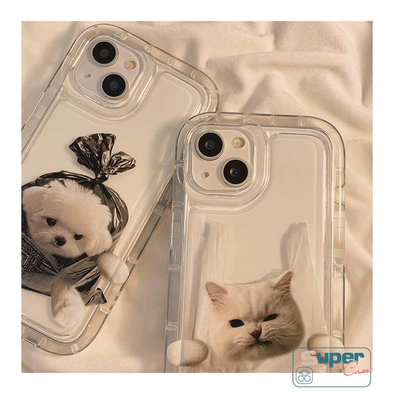 Shockproof Airbag Back Cover Kompatibel Untuk iPhone 7plus 8plus 14 11 13 12 Pro MAX 7 8 6 6S Plus XR X XS MAX Pasangan TPU Lembut Lucu Kartun Kucing Anjing Silicon Casing Ponsel Bening