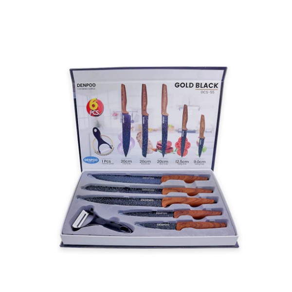 Denpoo DCS55 – Knife Set 5pcs &amp; 1 Pengupas Berbahan Keramik