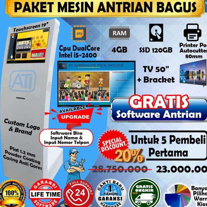 Mesin Antrian Kiosk Touchscreen 19" Terjangkau Komplit