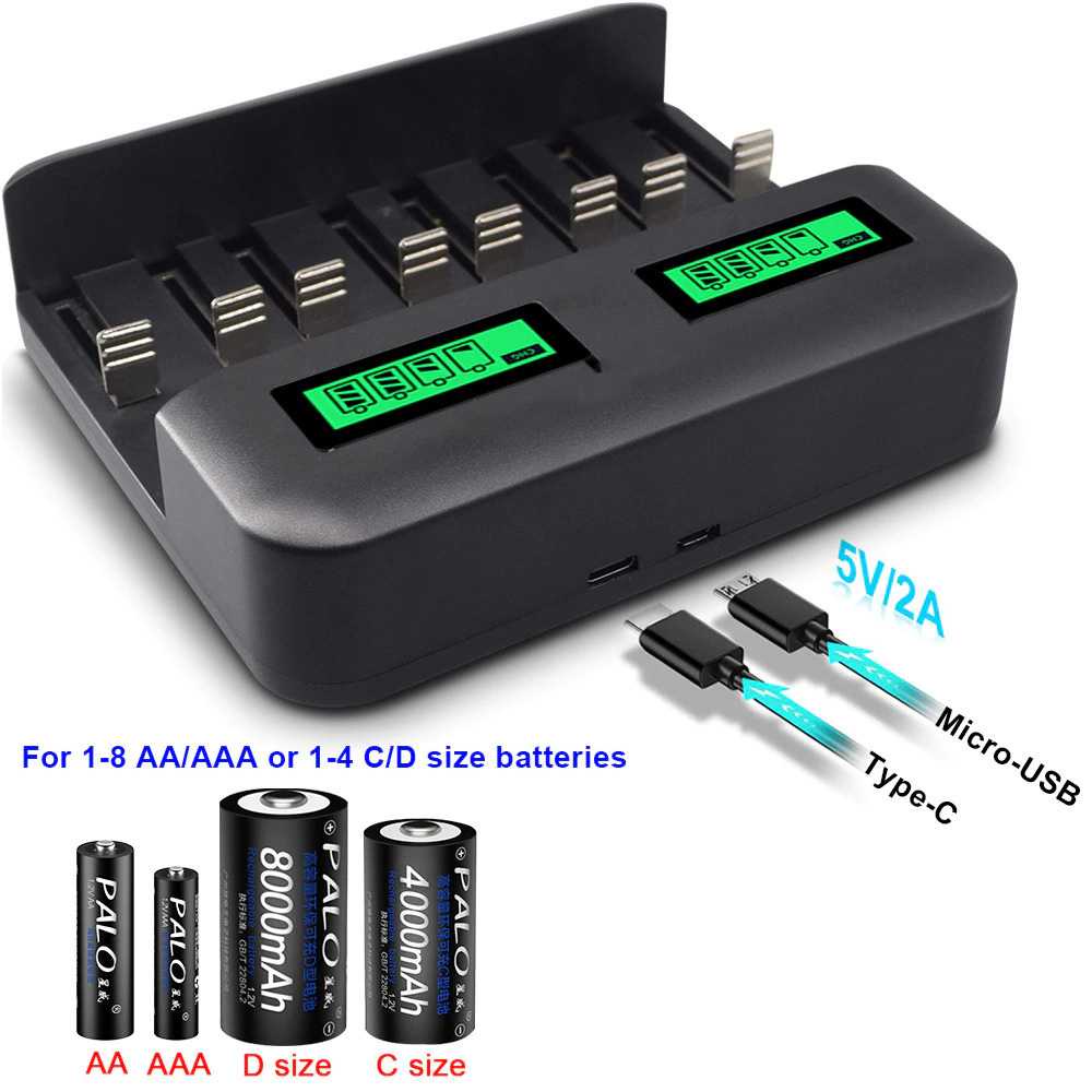 (BISA COD) FTIHSHP PALO Charger Baterai 8 Slot Dual LCD for AA AAA C D - NC556