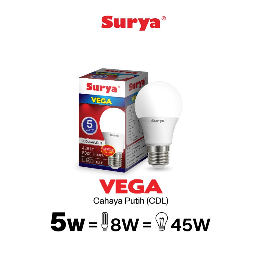 Lampu Led Bulb Surya Vega 5 Watt Cool Day Light Putih SNI Original
