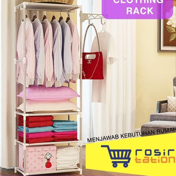 ➯ Stand hanger rak lemari pakaian serbaguna tanpa cover - Pink  Tp N8L1 ✿