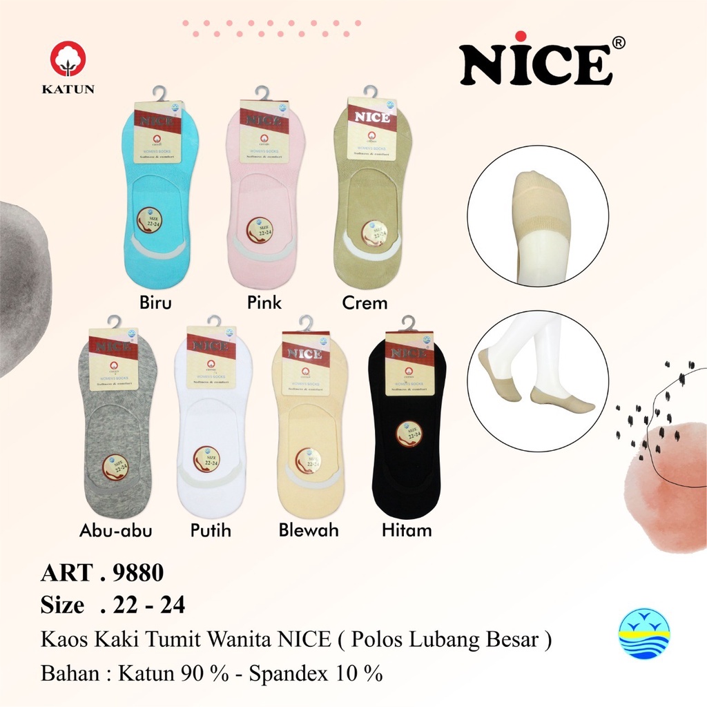 Kaos Kaki Wanita NICE 9880 Motif Polos Lucu / Kaos Kaki Kebutuhan Wanita / Invisible Socks Kaos Kaki Wanita