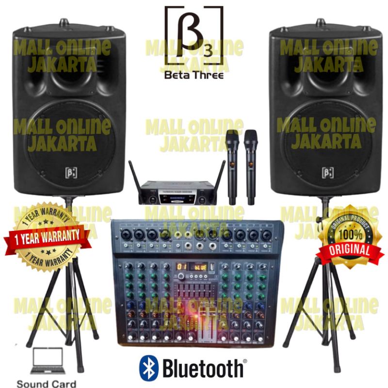 Paket speaker aktif beta3 15 inch Mixer 8 channel original u15a