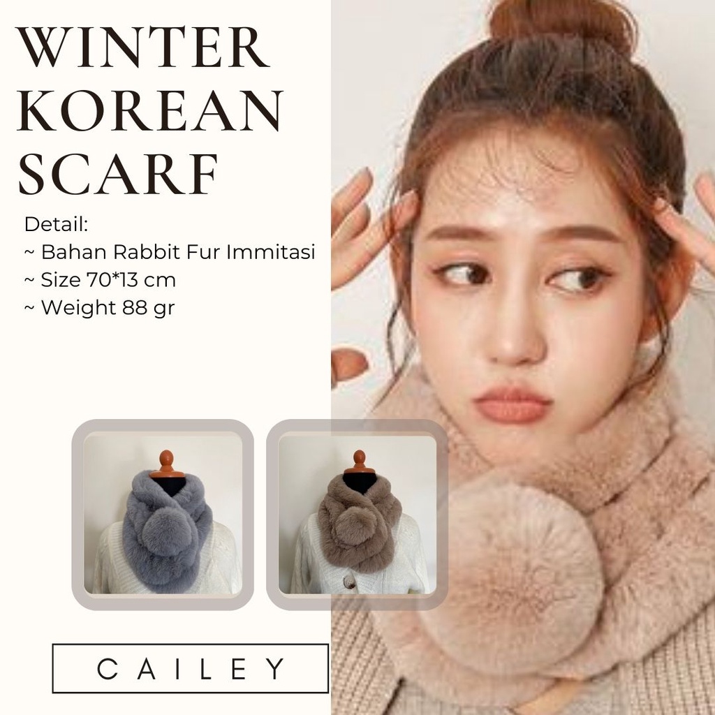 Syal Bulu Winter Scarf Rabbit Fur Fashion Korea Import SM03