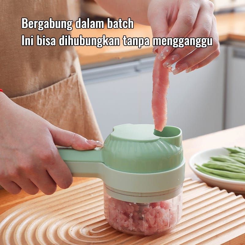 Food Chopper electrik 4in1 alat pemotong sayuran bawang-bawangan serbaguna