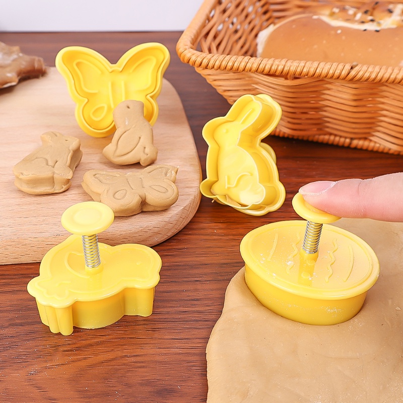 4pcs/set Pemotong Plastik Cookie Biskuit Paskah/Telur Kelinci Ayam Bentuk Kupu-Kupu Fondant Pastry Mold Baking Tools