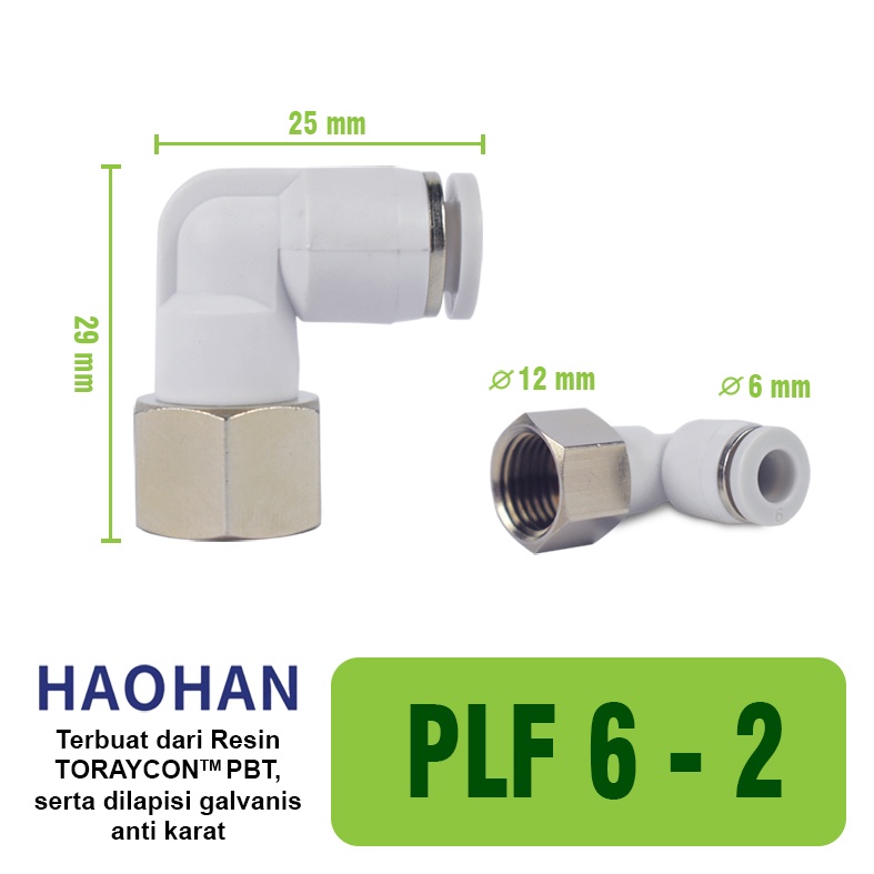 PL Elbow Fitting Dorong Pneumatic 90 Derajat FITTING ELBOW PNEUMATIC SELANG PLF FEMALE