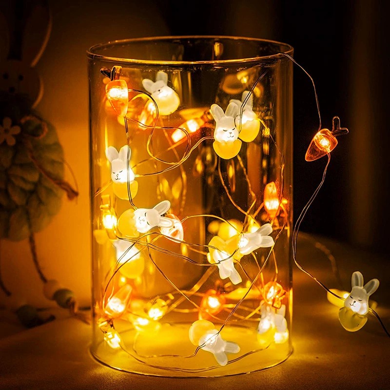 [Featured] Easter 1 / 2M 10 / 20LEDs Cute Bunny String Light USB / Battery Powered 3D Eggs Rabbit Carrot Fairy Lights Party Supplies Home Garden Decoration