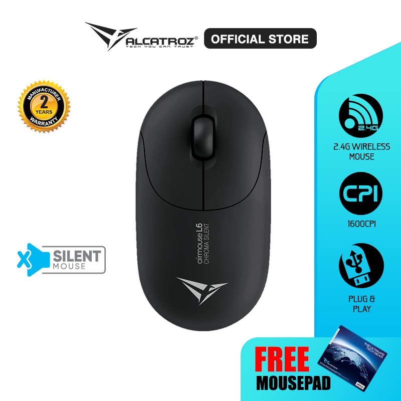 Mouse Wireless Alcatroz Airmouse L6 Chroma Silent Rechargeable With 1600 CPI - Garansi Resmi 2 Tahun