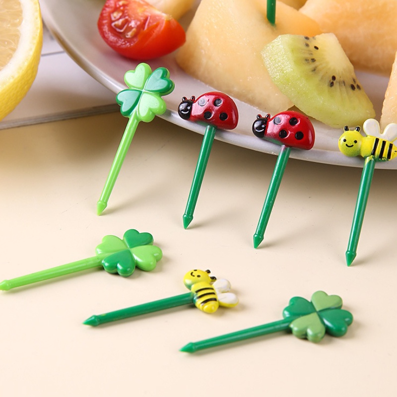 [Harga Grosir] 8per12pcs Garpu Buah Mini Berbentuk Daun Lebah Bento Stik Anak Kartun Buah Dekorasi Stick Serbaguna Perlengkapan Catering Rumah Pesta Dessert Fork