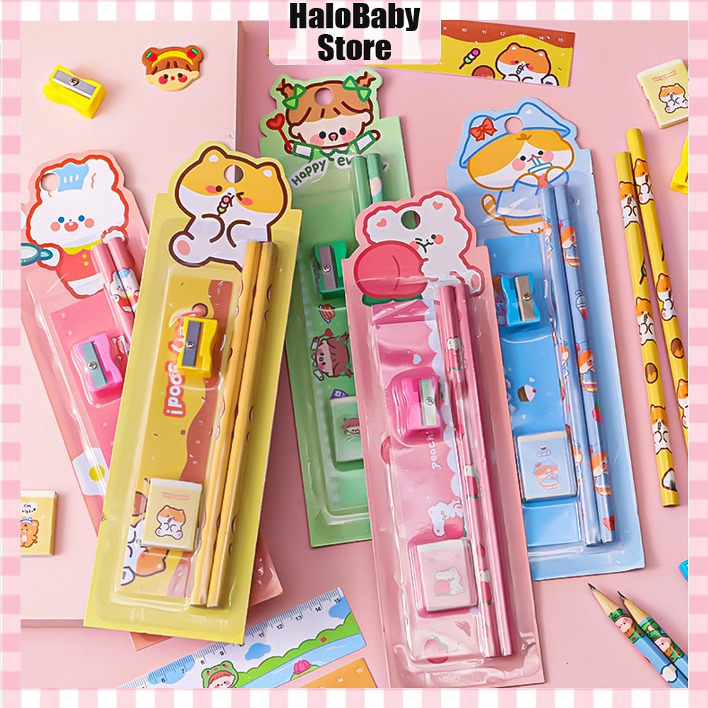 Halo Baby Stationary Set 5 in 1 Karakter/Mini Stationary/Alat Tulis Set 5 in 1/Set Alat Tulis Pensil