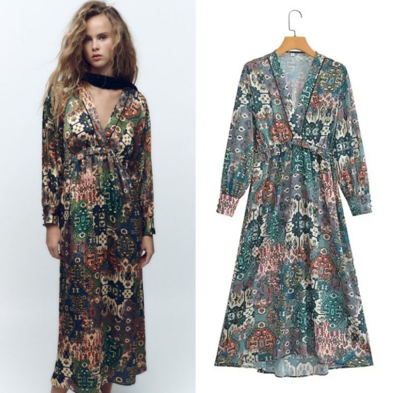 Green Retro Pattern Maxi Dress  69622 (SALE)