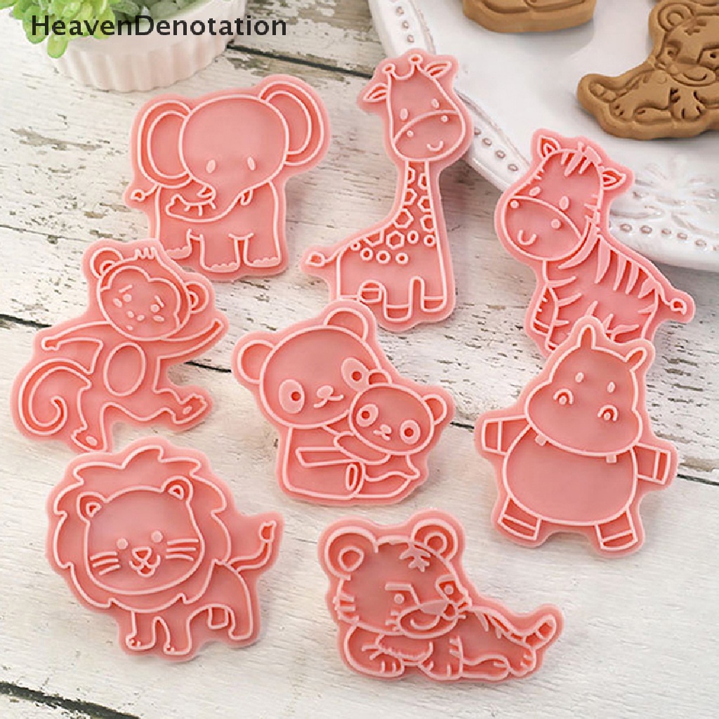 [HeavenDenotation] 8Pcs / set Forest Animal Elephant Lion 3D Cartoon Cookie Mold Biscuit Cutter Stamps Bee Butterfly DIY Fondant Plunger Cake Tools Kitchen Baking Pastry Bakeware Sup