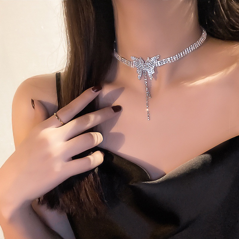 Kalung Kristal Fashion Choker Kalung Kupu-Kupu Elegan Untuk Aksesoris Perhiasan Wanita