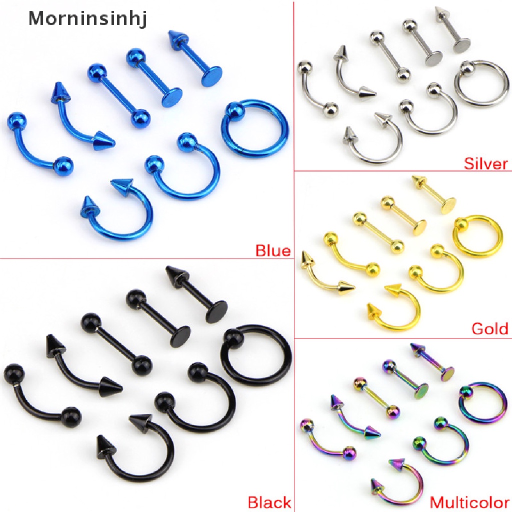 Mornin Campur 8PCS 16G Stainless Steel Helix Perhiasan Telinga Alis Hidung Bibir Rings id