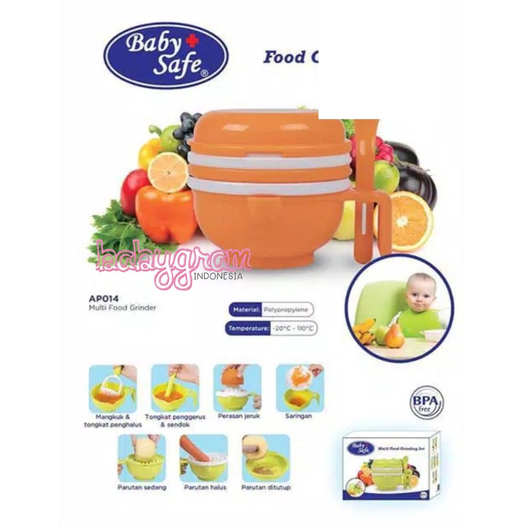 Baby Safe AP014 Multi Food Grinding Set Alat Pengolah MPASI Food Maker AP 014 Saringan MPASI Parutan Mpasi Penghalus makanan Babysafe