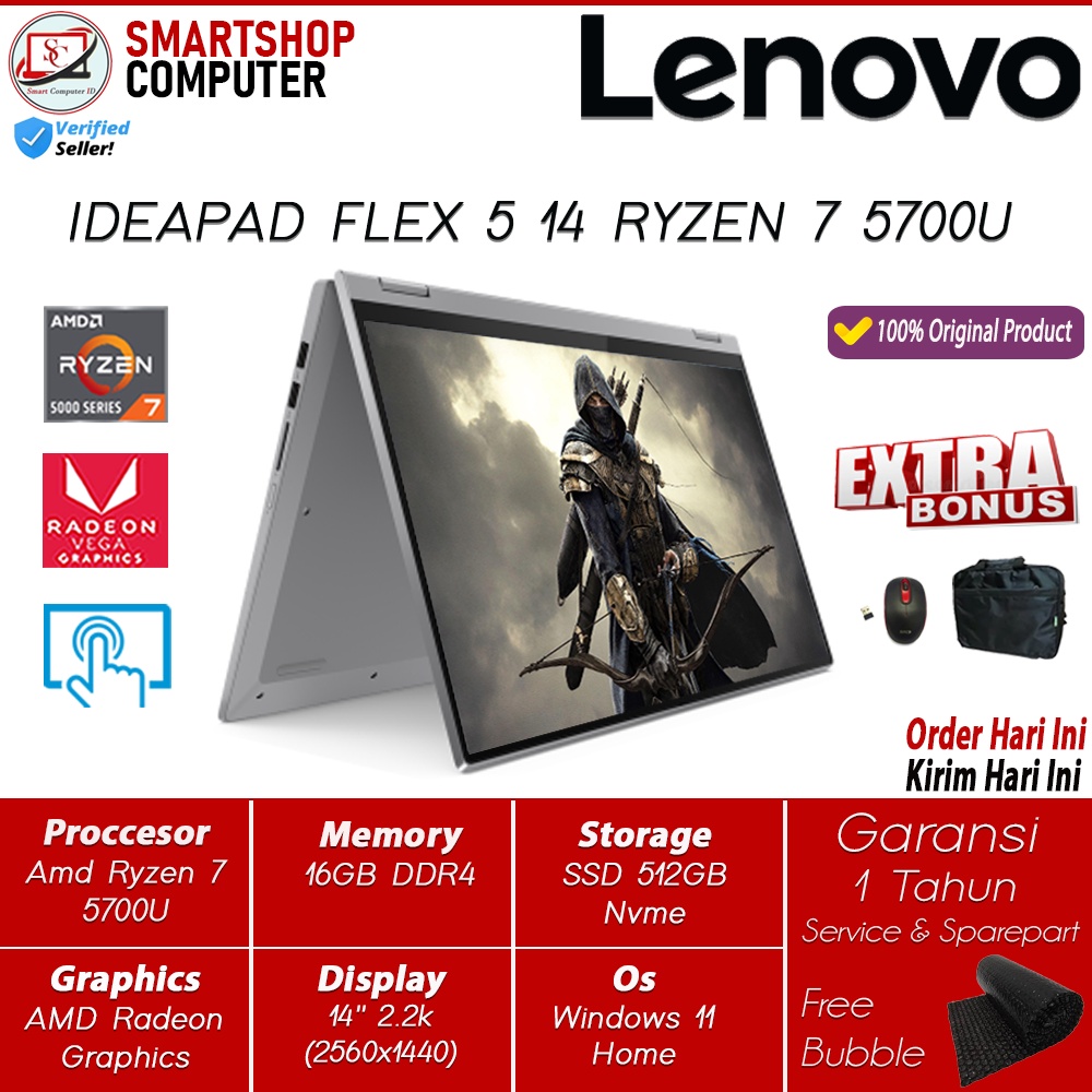 Laptop Lenovo Touch Flex 5 Ryzen 7 5700U 16GB 512GB 14 WIN11 Original