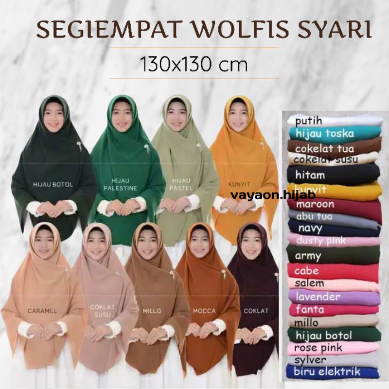 PROMO!!! HIJAB SEGI EMPAT WOLFIS 130X130 / JILBAB WOLFISH WOLPEACE SYARI JUMBO grade A