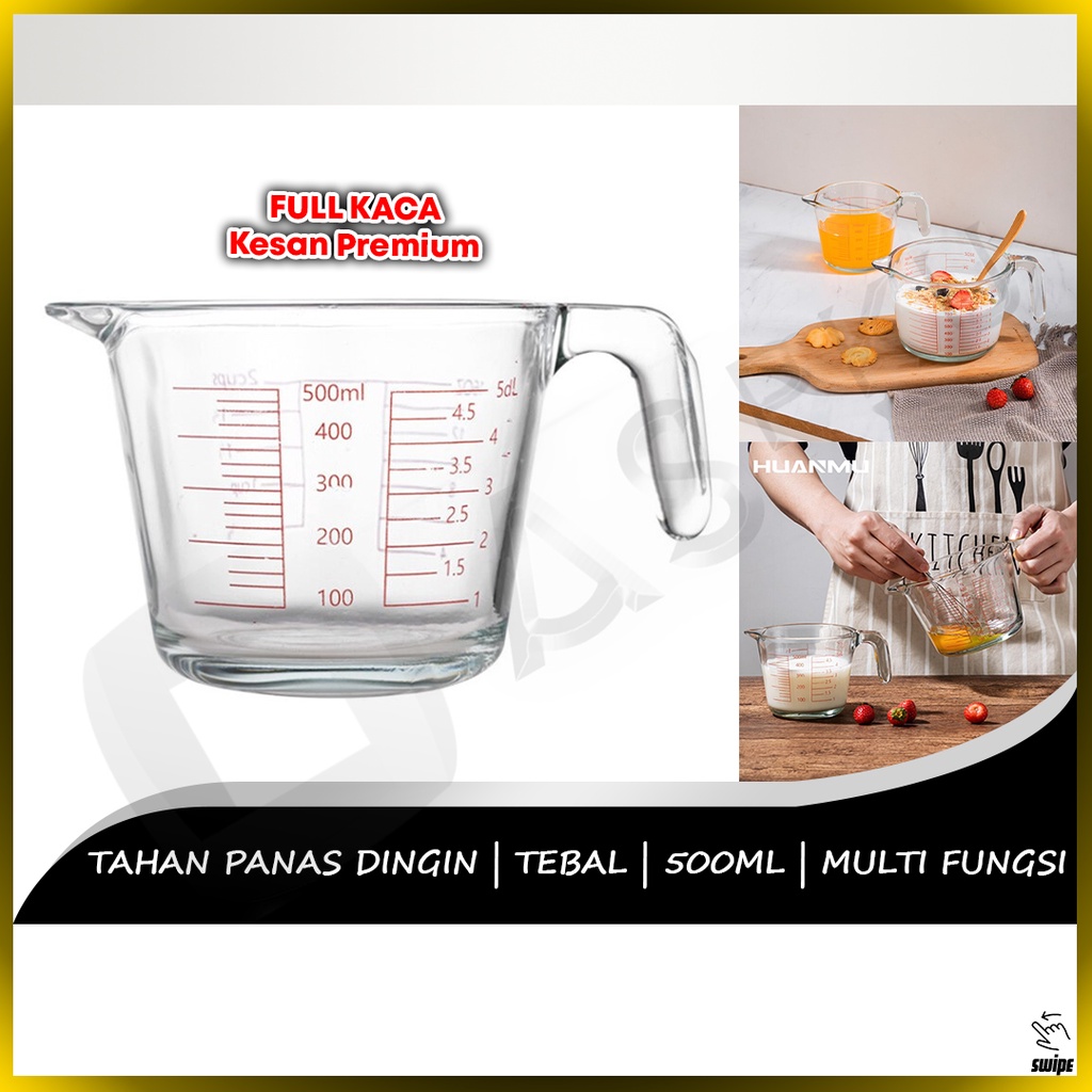 Gelas Takar 500ml 1000ml Pengukur Air Susu Takaran Gelas Cangkir Kaca Ukur