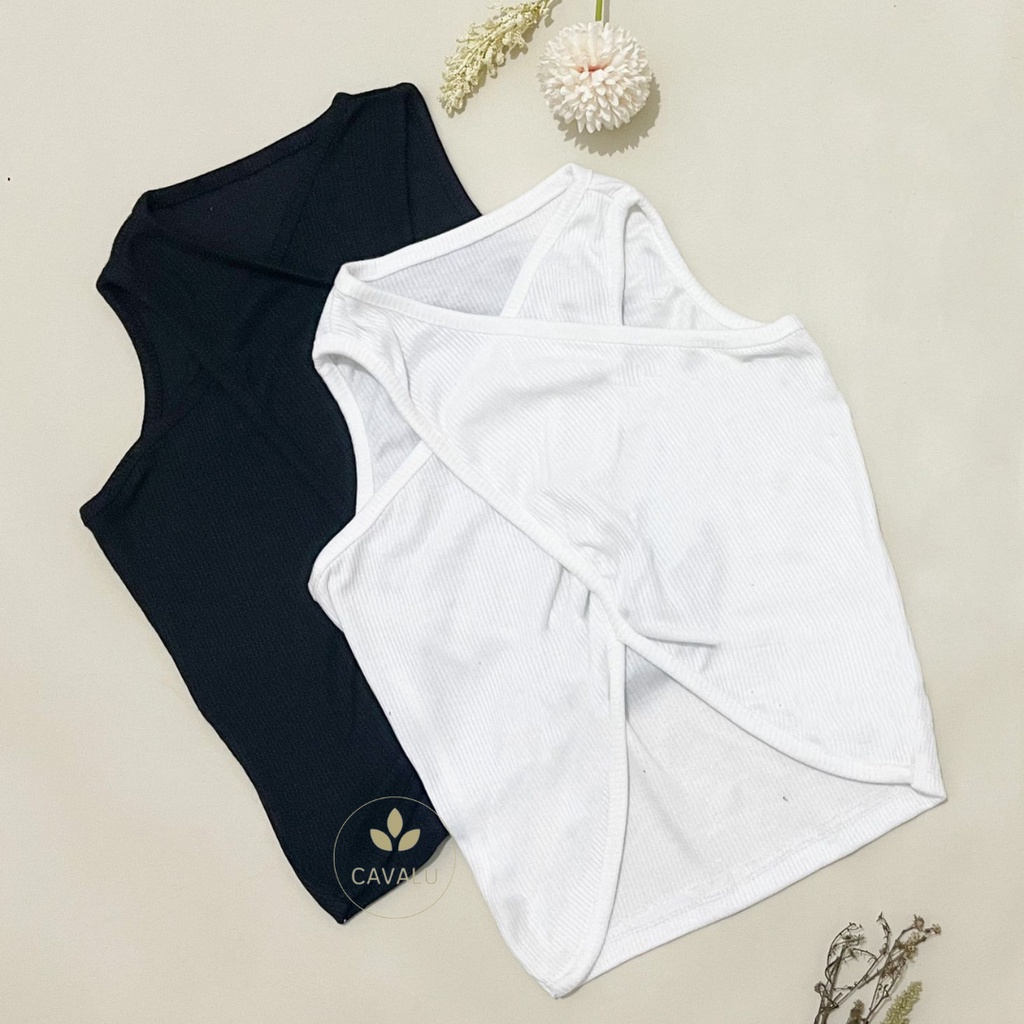 CAVALU Korean Knit Cross Tank Top Crop Top Rajut Kaos Polos  207