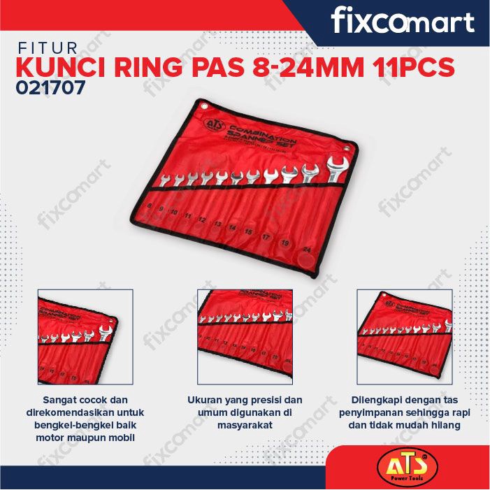 Kunci Ring Pas ATS SET 11 pcs ( 8-24mm)