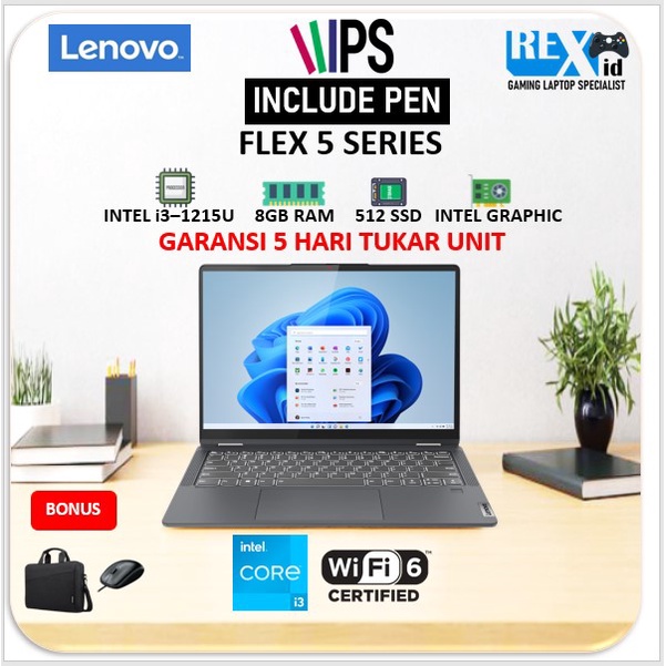 Laptop LENOVO FLEX 5 RESMI i3 1215U 8GB 512 SSD INCLUDE PEN