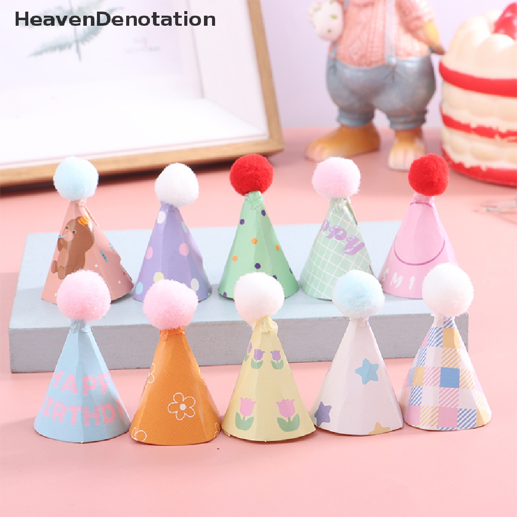 [HeavenDenotation] 10Pcs / Set DIY Mini Hat Baking Cake Topper Baking Insert 1: 12 Dollhouse Miniature Hat Bear Birthday Cap Hairball Christmas Hat Scene Decor Toy HDV