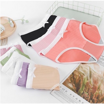 CD Celana Dalam Wanita Warna Solid Pita Pakaian Dalam Lembut Motif Bergaris 1247