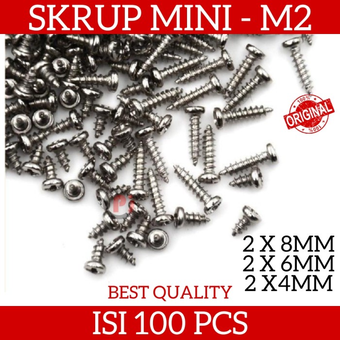 Isi 100 Pcs Skrup Mini M2 x 4 / 6 / 8 mm Screw Round Head Self Tapping