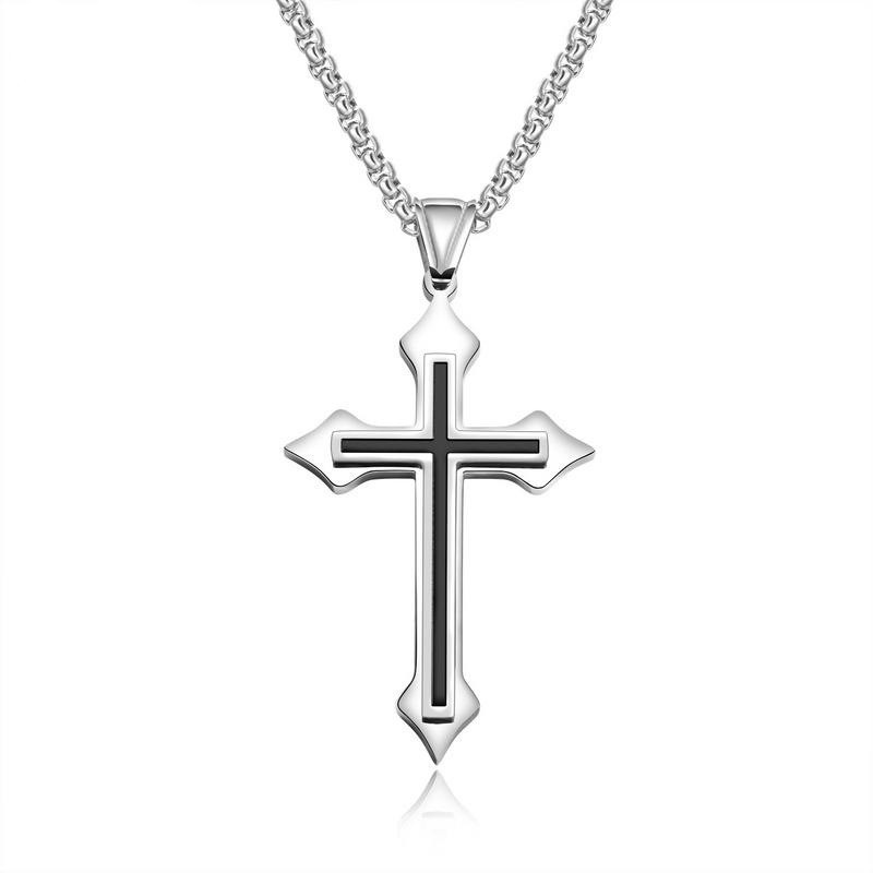 Kalung Dengan Liontin Salib Yesus | Kalung Bahan Stainless Steel | Perhiasan Bahan Titanium Steel