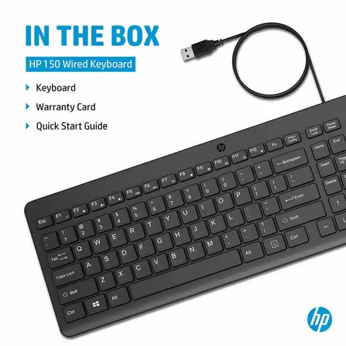 Keyboard HP 150 Wired USB For PC, Laptop Garansi Resmi