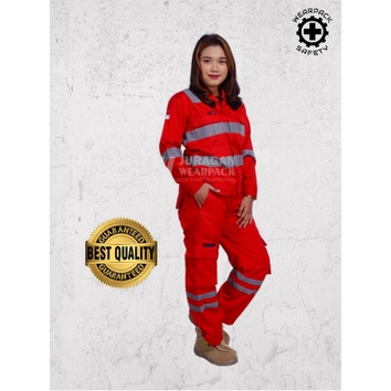 Baju Kerja Safety Setelan/Wearpack Proyek Set Warna Merah