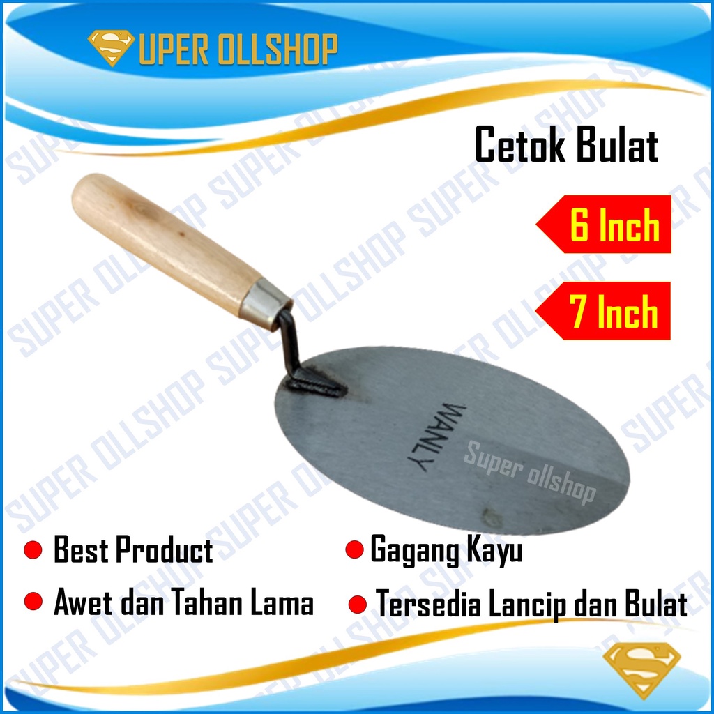 Sendok Semen Gagang Kayu Bulat 6 inch 7 inch / Cetok Semen Galur Skop Kecil
