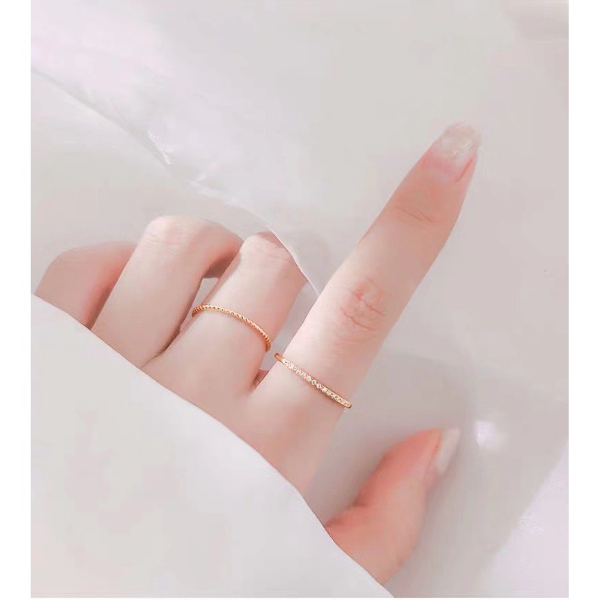 Cincin Jari Telunjuk Titanium Steel Lapis Rose Gold 18K Gaya Jepang Korea Minimalis