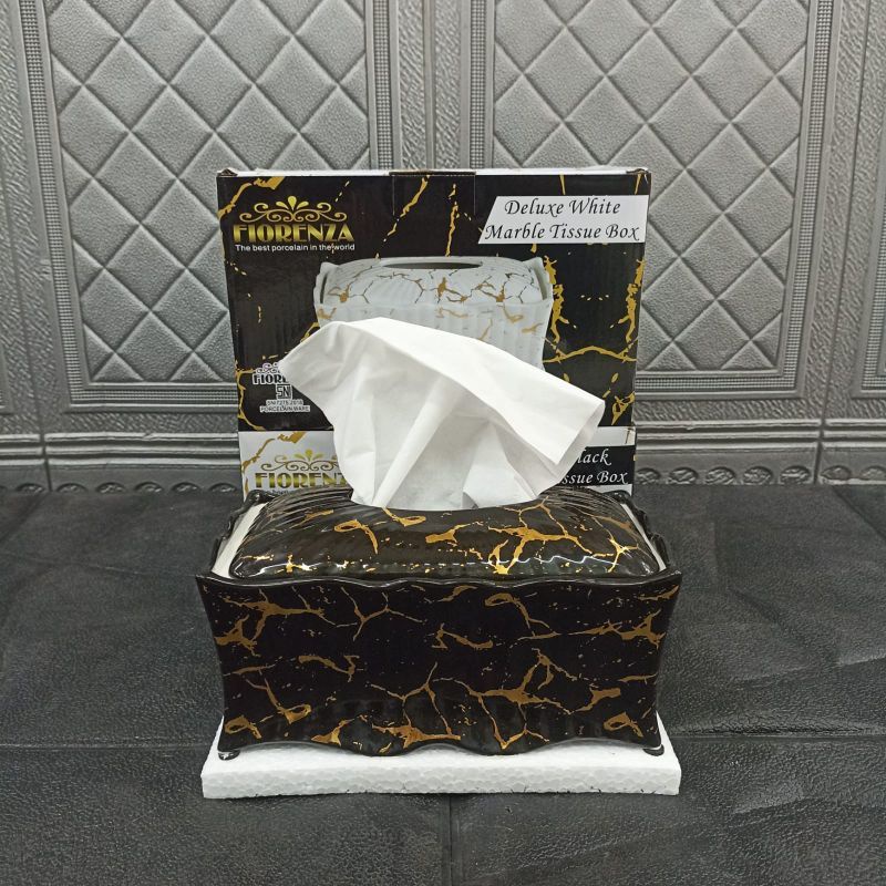 Tempat Kotak Tisu Tissue Keramik Segi Motif Marble Fiorenza