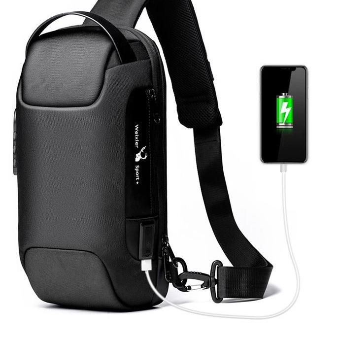 ✹ WEIXIER 9529 Tas Selempang Pria Shoulder Bag USB Port Anti Maling WK-SBY ♩