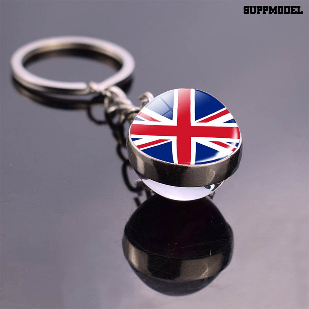 [SM] Gantungan Kunci Indah Dua Sisi Bola Kaca Hadiah Bendera Nasional France England Rusia Gantungan Kunci Keyfob Tergantung Untuk Souvenir