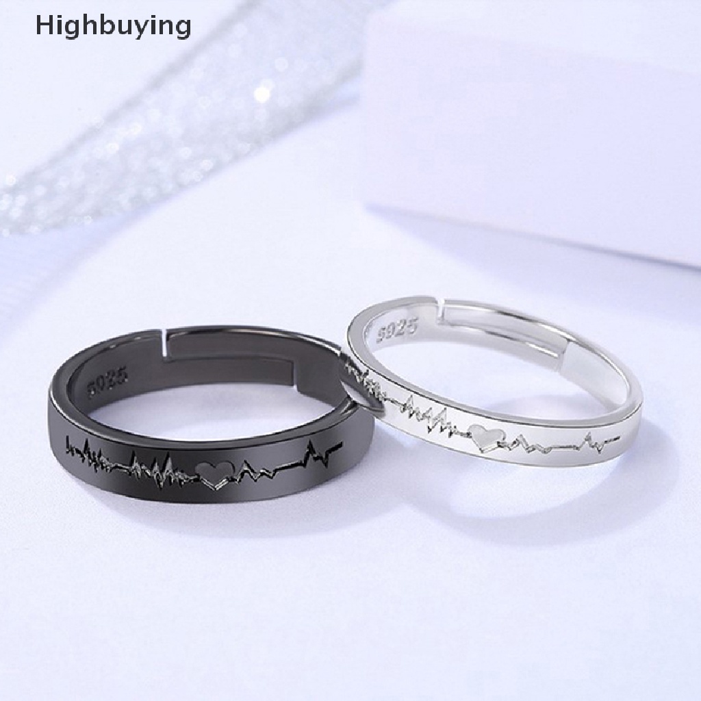 Hbid Cincin Pasangan Romantis Untuk Wanita Pria Punk Hati Ekg Hitam Putih Selamanya Cinta Janji Pernikahan Ring Valene'S Day Gift Glory