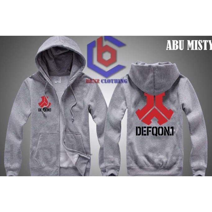 Jaket Hoodie Sweater Defqon Outerwear Pria Wanita Zipper Resleting Depan Polos Sablon Polyflek Korea