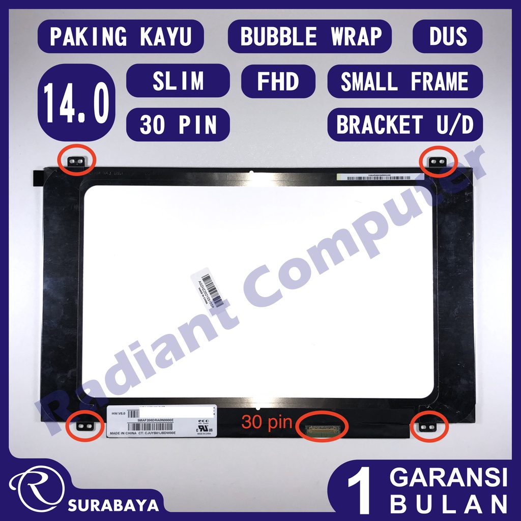 FHD LCD LED 14.0 Slim 30 pin 1920*1080 Small Frame Nano Edge Bracket Atas-Bawah