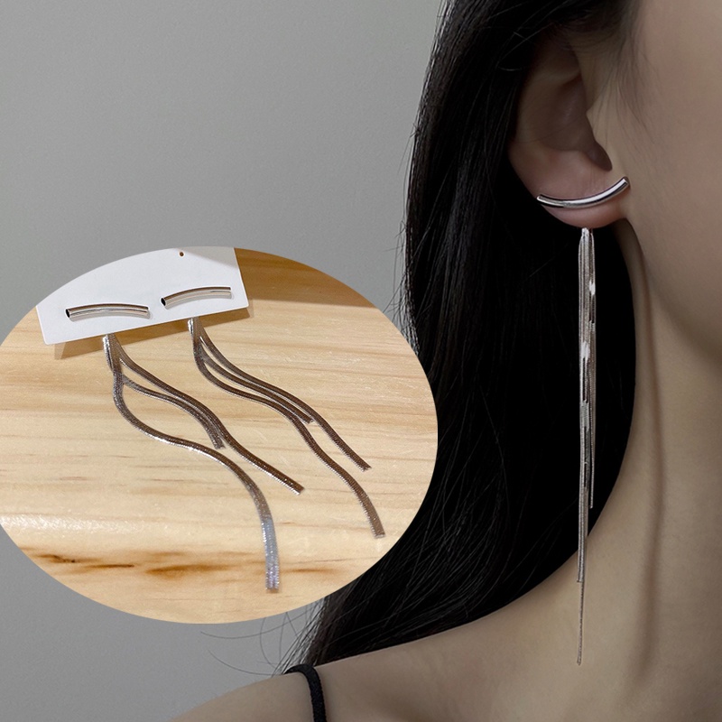 Anting Juntai Rumbai Panjang Untuk Wanita Lady Elegan Warna Silver Pesta Pernikahan Ear Drop Perhiasan Aksesori Hadiah