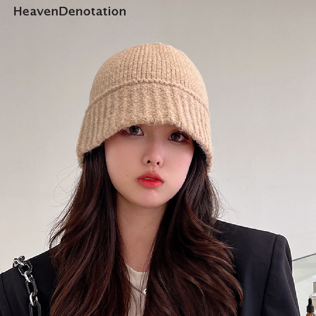 [HeavenDenotation] Handmade Crochet Knitted Hat Musim Dingin Hangat Wanita Topi Warna Solid Fashion Retro HDV