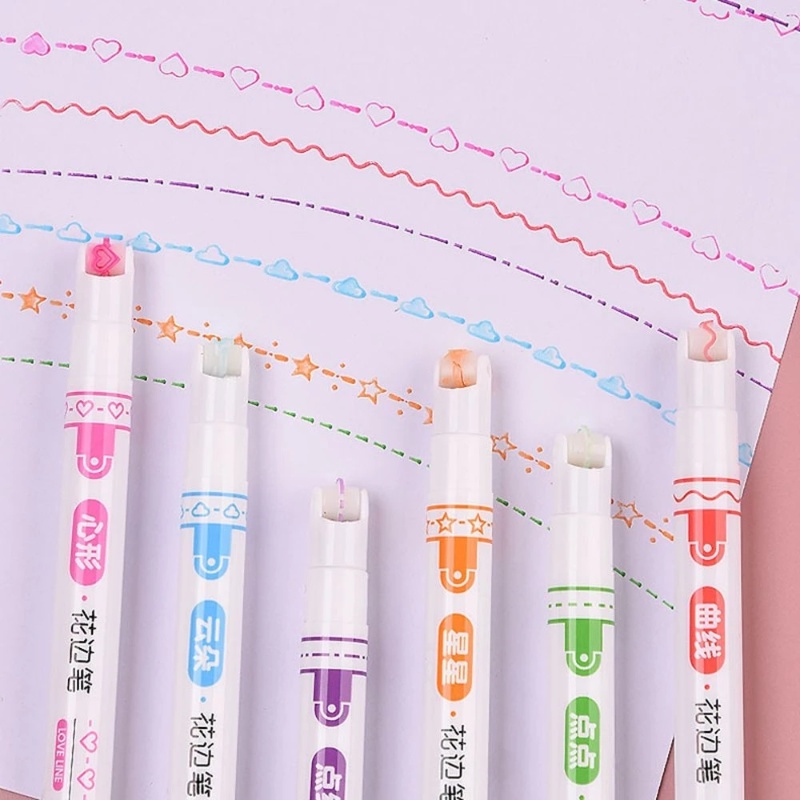 Lucu Double Line Pattern Outline Marker Pen Hand Copy Akun Multi-Warna Curve Pulpen Cepat Kering Mark Notes Lukisan Stabilo