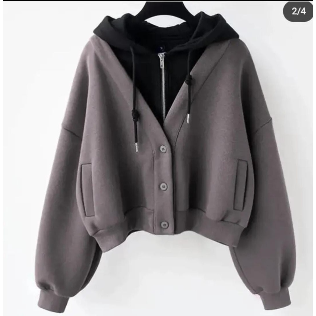 JAKET HOODIE KOREA DOUBLE CARDIGAN SWEATER WANITA PRIA